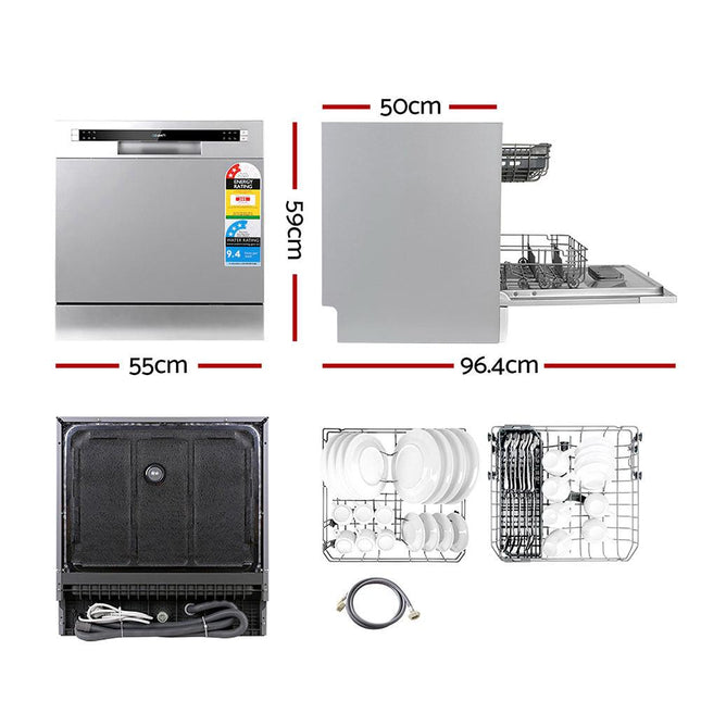 Devanti 8 Place Settings Benchtop Dishwasher Sliver.