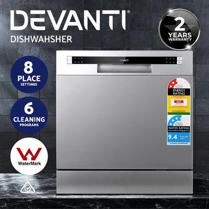 Devanti 8 Place Settings Benchtop Dishwasher Sliver.