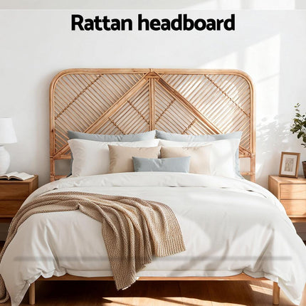 Artiss Bed Headboard Queen Bedhead Rattan - FRED Pine.