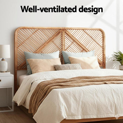 Artiss Bed Headboard Queen Bedhead Rattan - FRED Pine.