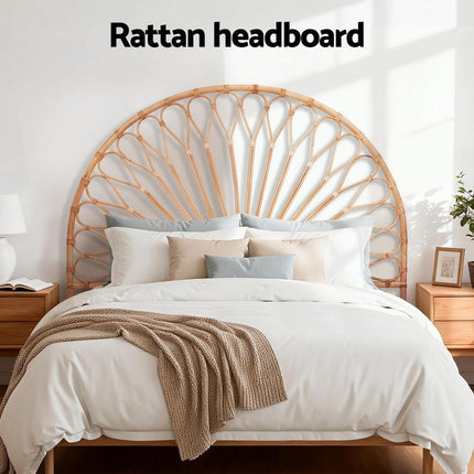 Artiss Bed Headboard Queen Bedhead Rattan - MARI Pine.