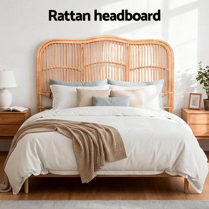 Artiss Bed Headboard Queen Bedhead Rattan - NERO Pine.