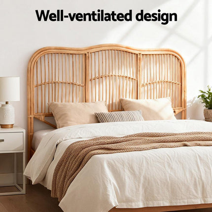 Artiss Bed Headboard Queen Bedhead Rattan - NERO Pine.