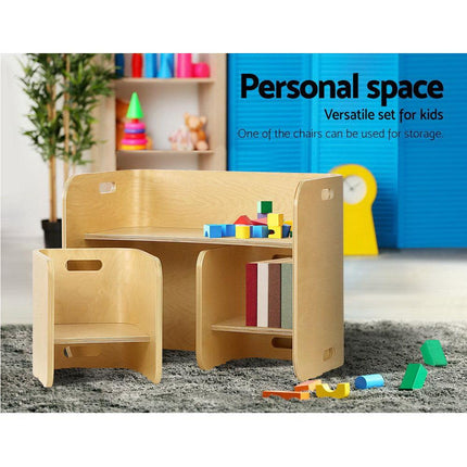 Keezi 3PCS Kids Table and Chairs Set Multifunctional Storage Desk.