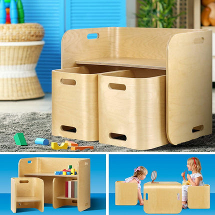 Keezi 3PCS Kids Table and Chairs Set Multifunctional Storage Desk.