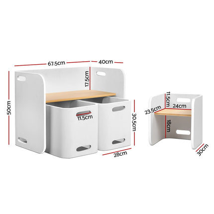 Keezi 3PCS Kids Table and Chairs Set Multifunctional Storage Desk White.