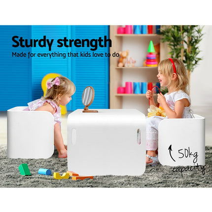 Keezi 3PCS Kids Table and Chairs Set Multifunctional Storage Desk White.