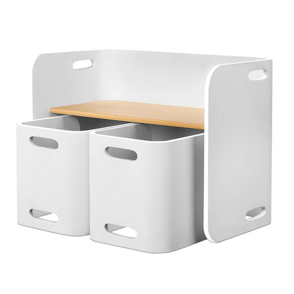 Keezi 3PCS Kids Table and Chairs Set Multifunctional Storage Desk White.