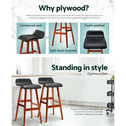 Artiss 2x Bar Stools Wooden Stool Black.