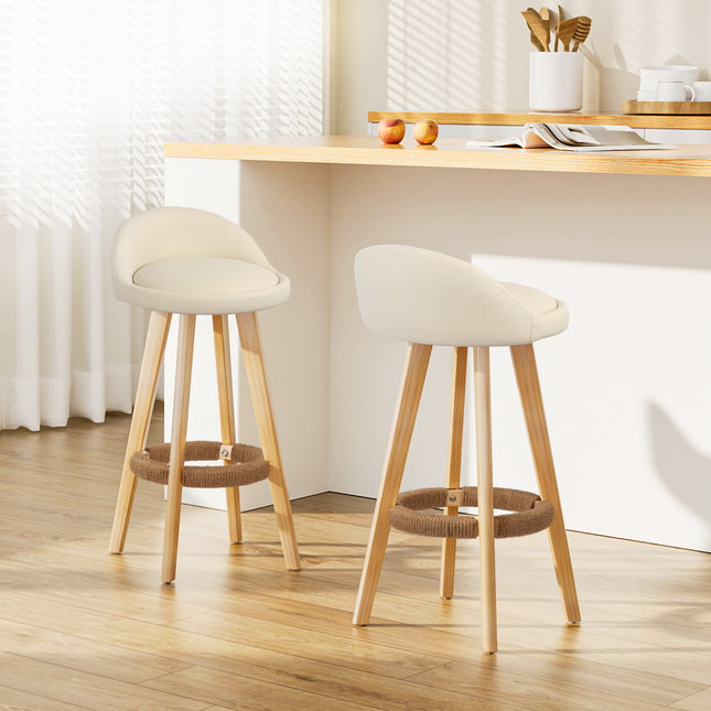 Artiss 2x Bar Stools Padded Leather Wooden Beige.