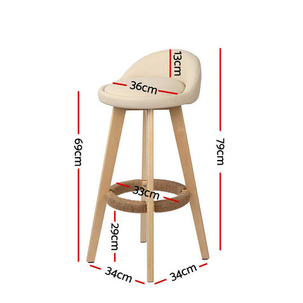 Artiss 2x Bar Stools Padded Leather Wooden Beige.