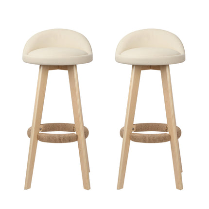 Artiss 2x Bar Stools Padded Leather Wooden Beige.