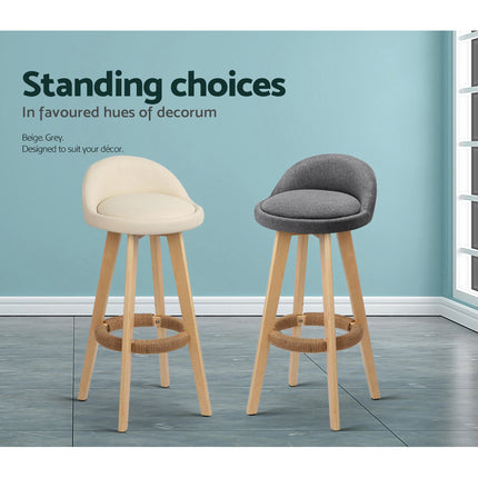 Artiss 2x Bar Stools Padded Leather Wooden Beige.