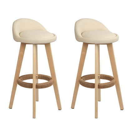 Artiss 2x Bar Stools Padded Leather Wooden Beige.