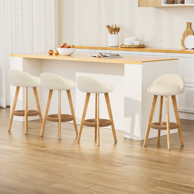 Artiss 4x Bar Stools Padded Leather Wooden Beige.