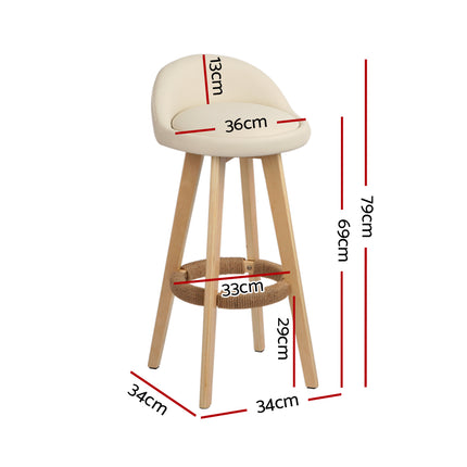 Artiss 4x Bar Stools Padded Leather Wooden Beige.