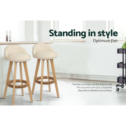 Artiss 4x Bar Stools Padded Leather Wooden Beige.