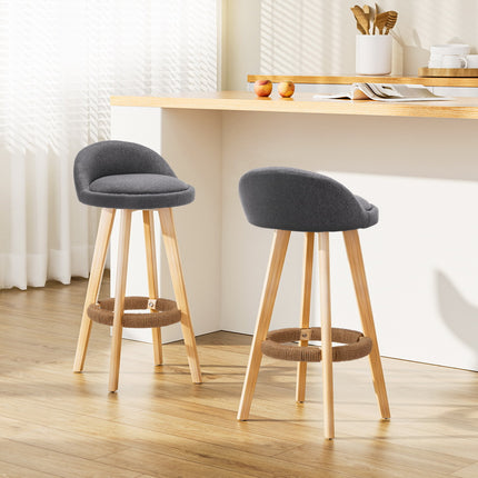 Artiss 2x Bar Stools Padded Linen Wooden Grey.