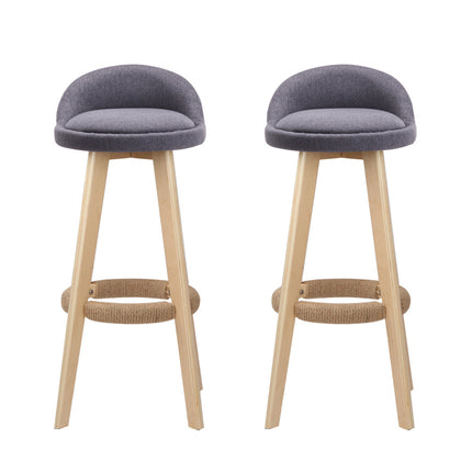 Artiss 2x Bar Stools Padded Linen Wooden Grey.