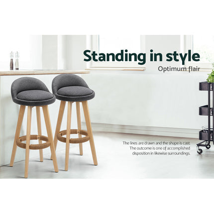 Artiss 2x Bar Stools Padded Linen Wooden Grey.