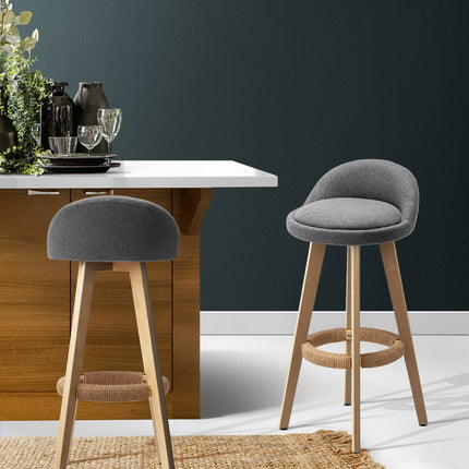 Artiss 2x Bar Stools Padded Linen Wooden Grey.