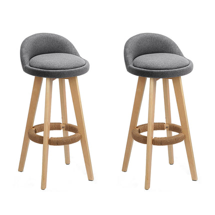 Artiss 2x Bar Stools Padded Linen Wooden Grey.