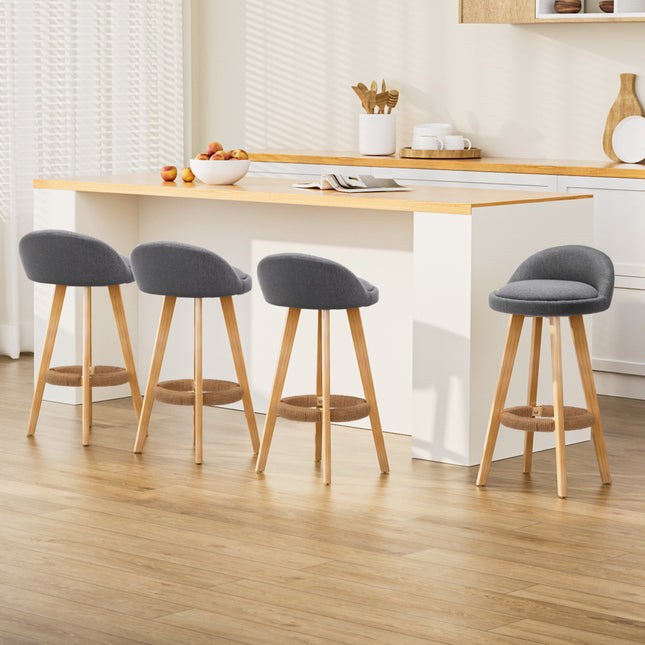 Artiss 4x Bar Stools Padded Linen Wooden Grey.