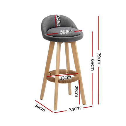 Artiss 4x Bar Stools Padded Linen Wooden Grey.