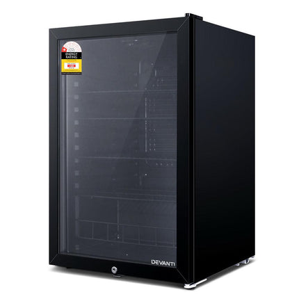 Devanti 115L Bar Fridge Glass Door w/Light Black.