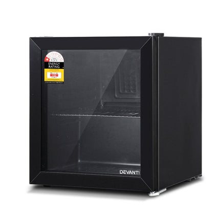 Devanti 46L Bar Fridge Glass Door Black.