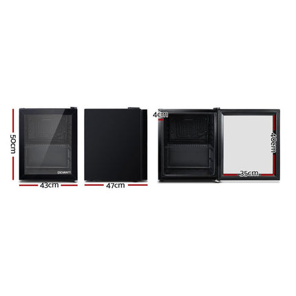 Devanti 46L Bar Fridge Glass Door Black.