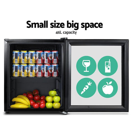 Devanti 46L Bar Fridge Glass Door Black.