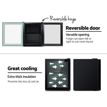 Devanti 46L Bar Fridge Glass Door Black.