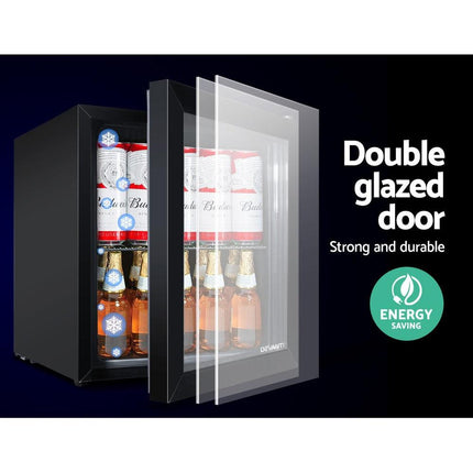 Devanti 46L Bar Fridge Glass Door Black.