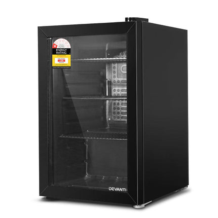 Devanti 70L Bar Fridge Glass Door w/Light Black.