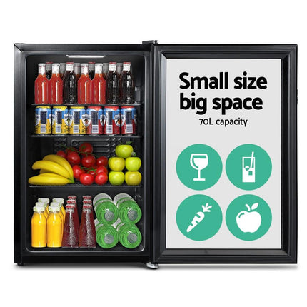 Devanti 70L Bar Fridge Glass Door w/Light Black.
