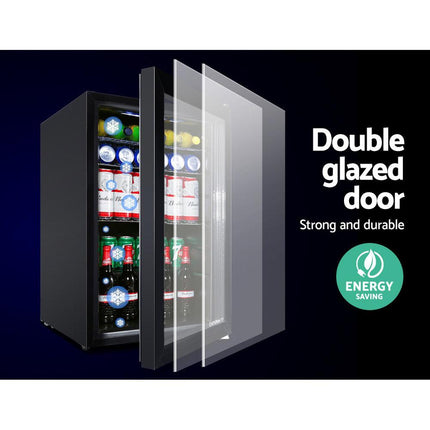 Devanti 70L Bar Fridge Glass Door w/Light Black.