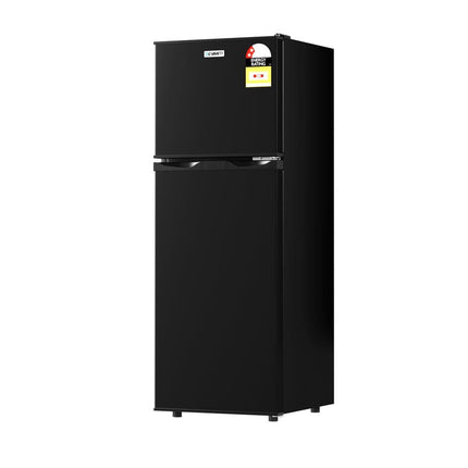 Devanti 122L Two Door Bar Fridge Mini Fridge with Freezer Black.