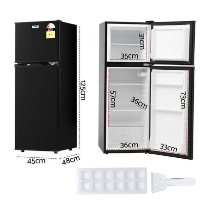 Devanti 122L Two Door Bar Fridge Mini Fridge with Freezer Black.