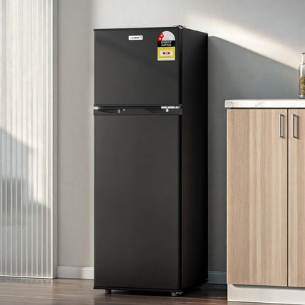Devanti 122L Two Door Bar Fridge Mini Fridge with Freezer Black.