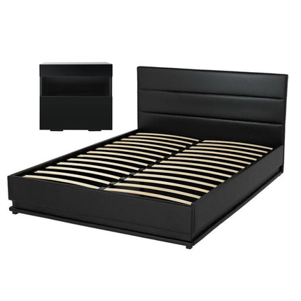 Artiss RGB LED Double Bed Frame with Beside Table Set 16 Colour Mood Lighting.