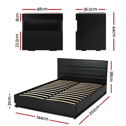 Artiss RGB LED Double Bed Frame with Beside Table Set 16 Colour Mood Lighting.