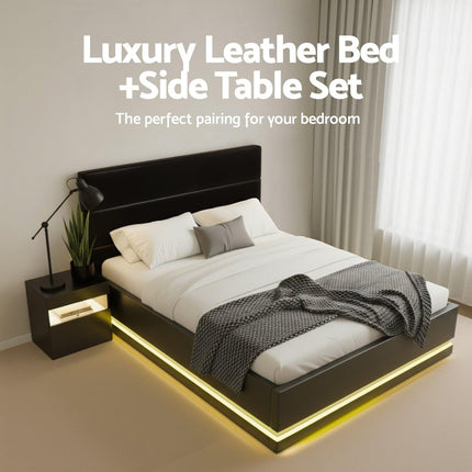 Artiss RGB LED Double Bed Frame with Beside Table Set 16 Colour Mood Lighting.