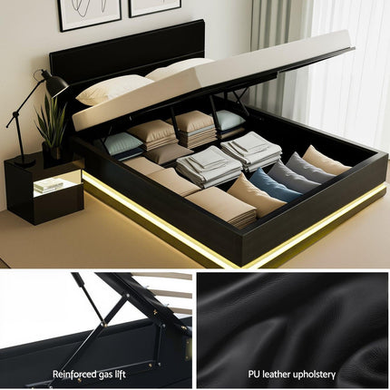 Artiss RGB LED Double Bed Frame with Beside Table Set 16 Colour Mood Lighting.