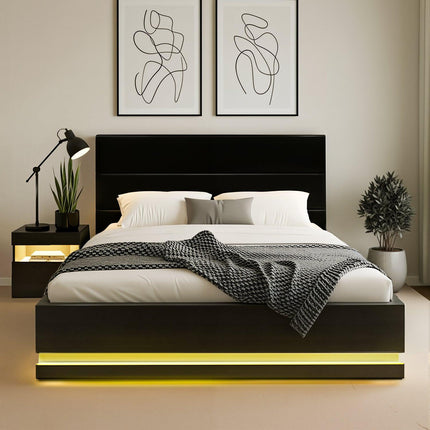 Artiss RGB LED Double Bed Frame with Beside Table Set 16 Colour Mood Lighting.