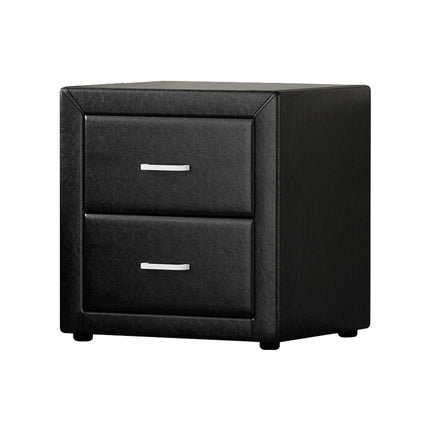 Artiss Bedside Table 2 Drawers Side Table Leather - CADEN Black.