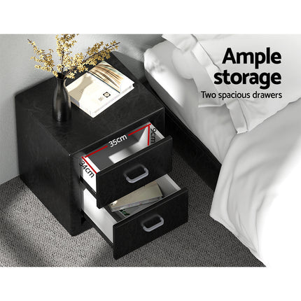 Artiss Bedside Table 2 Drawers Side Table Leather - CADEN Black.