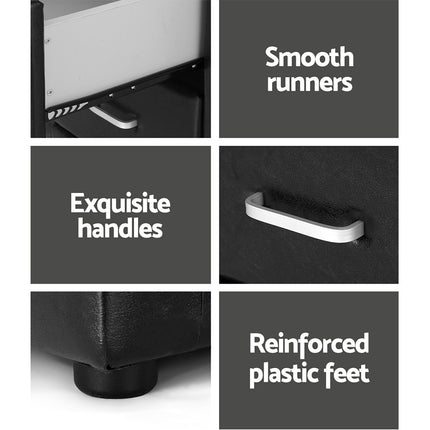 Artiss Bedside Table 2 Drawers Side Table Leather - CADEN Black.