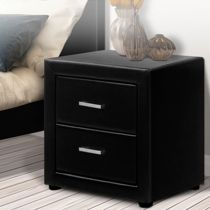 Artiss Bedside Table 2 Drawers Side Table Leather - CADEN Black.