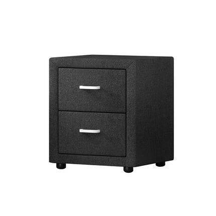 Artiss Bedside Table 2 Drawers Fabric - CADEN Charcoal.